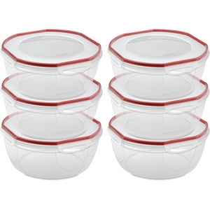 Sterilite Ultra-Seal 8.1 Qt Bowl, Large Airtight Food Storage Container, Latching Lid, Microwave and Dishwasher Safe, Clear With Red Gasket, 2-Pack(8.1 Quart (6 Pack))