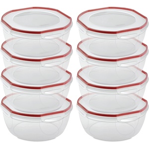 Sterilite Ultra-Seal 8.1 Qt Bowl, Large Airtight Food Storage Container, Latching Lid, Microwave and Dishwasher Safe, Clear With Red Gasket, 2-Pack(8.1 Quart (8 Pack))