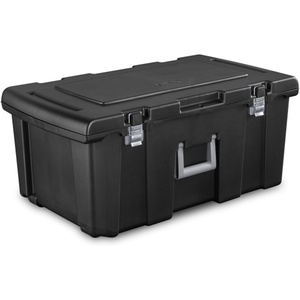 Sterilite Wheeled Footlocker, Lockable Plastic Utility Storage Container, Black(Black)