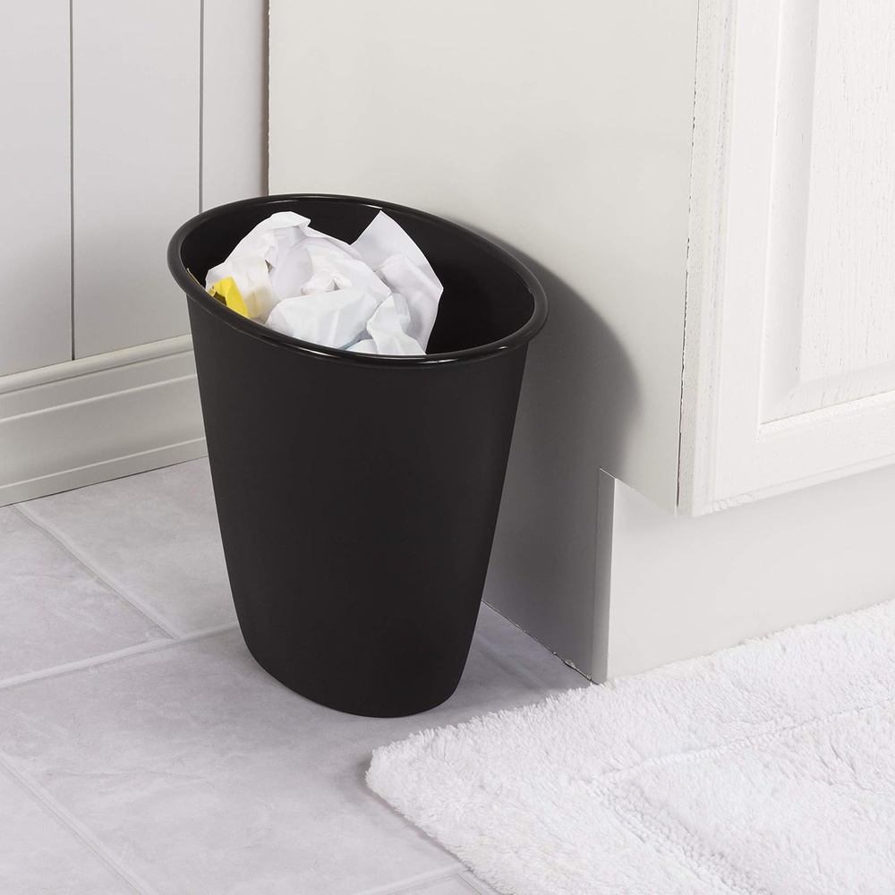 image:imageSterilite 15 Gallon Oval Vanity Wastebasket Small Open Top Trash Can for the Bathroom Bedroom Dorm Room or Office Plastic Black 12Pack
