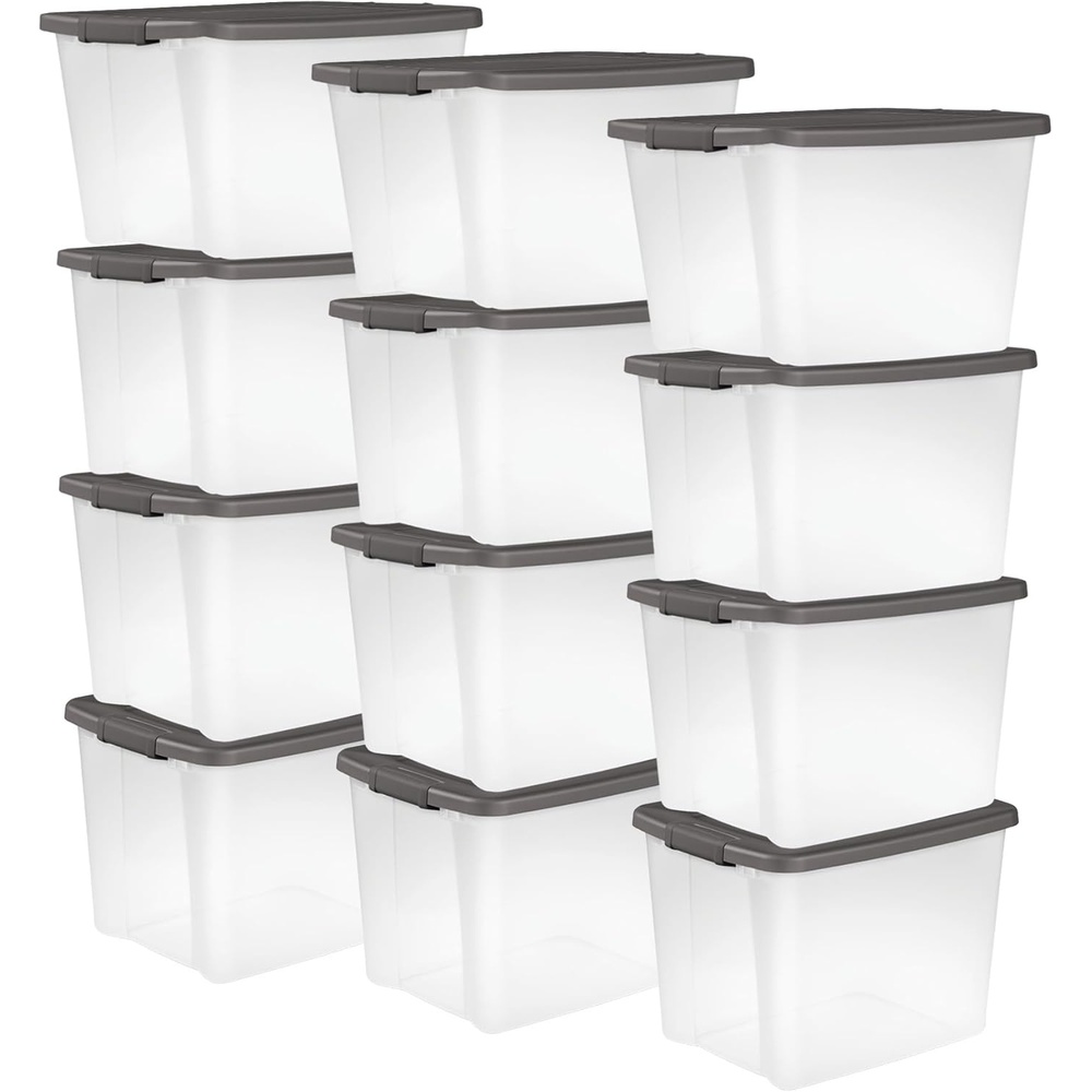 image:imageSterilite 18Pack Plastic Storage Bins w Lids Shelf Totes Clear Containers 50 Qt Gray50 Quart Tote