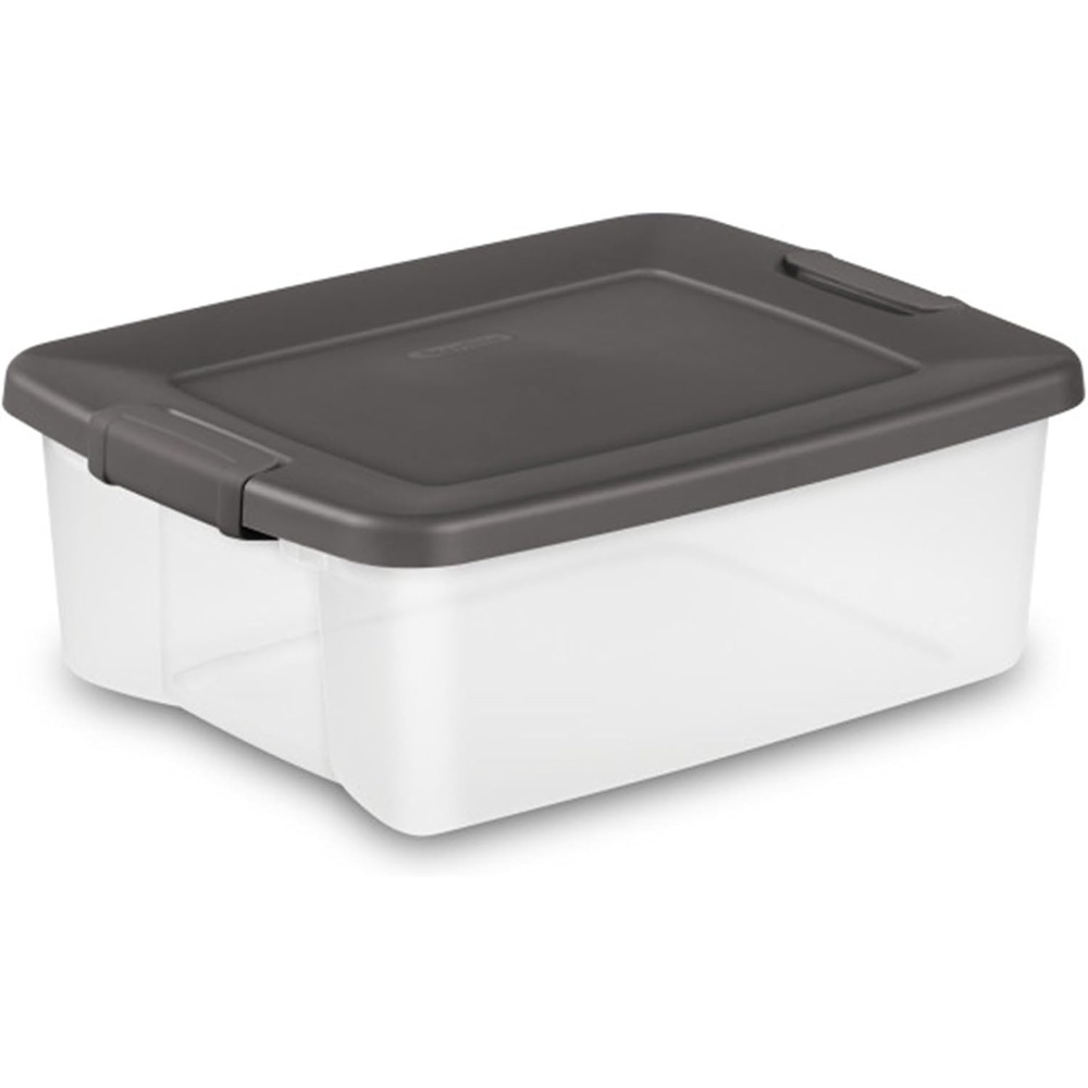 image:imageSterilite 25 Qt Shelf Tote Driftwood Lid Clear Base wPlatinum Latches36 Pack