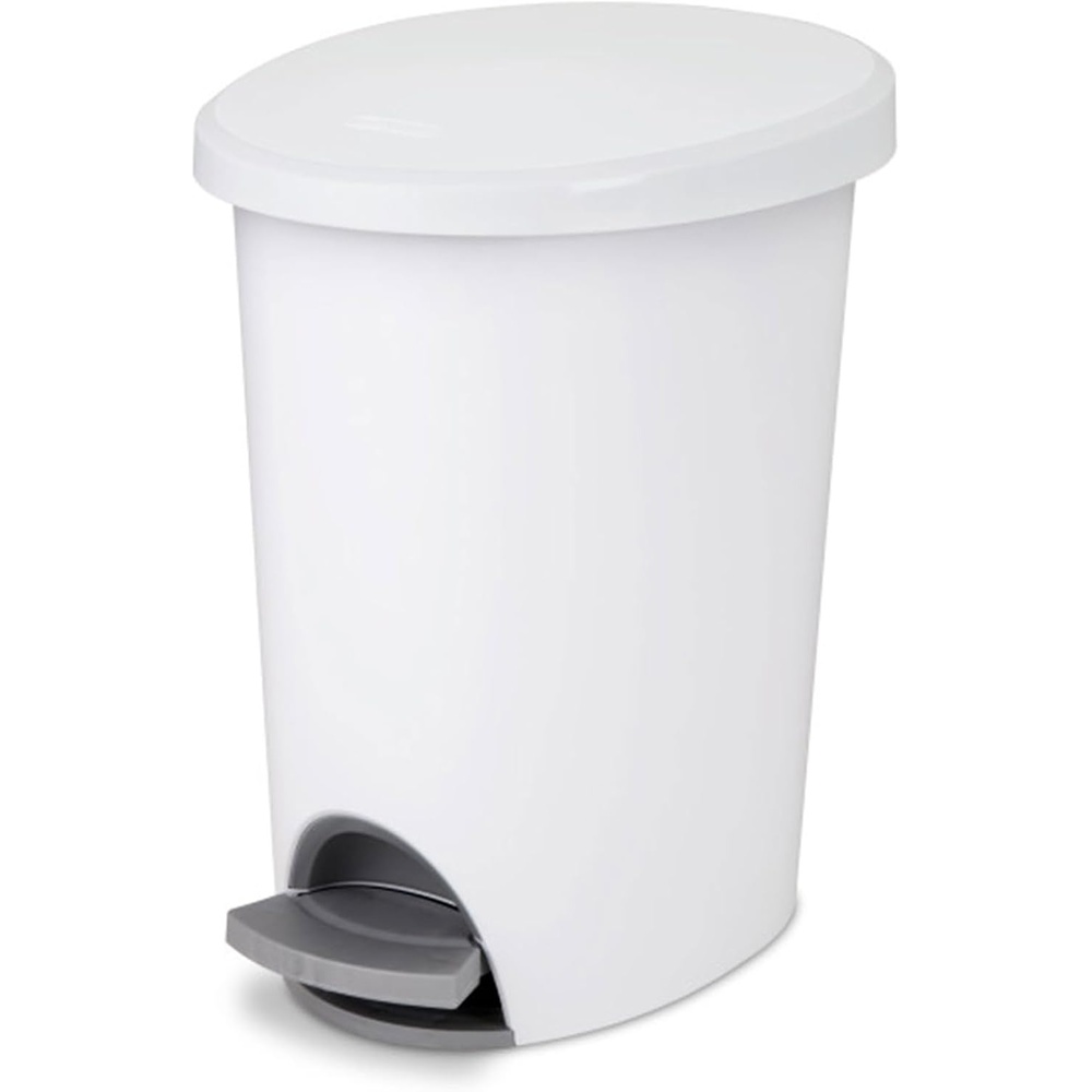 image:imageSterilite 26 Gallon Ultra StepOn Wastebasket wLid Small Plastic Trash Can for the Bathroom Bedroom or Dorm Pedal and Liner White 4Pack