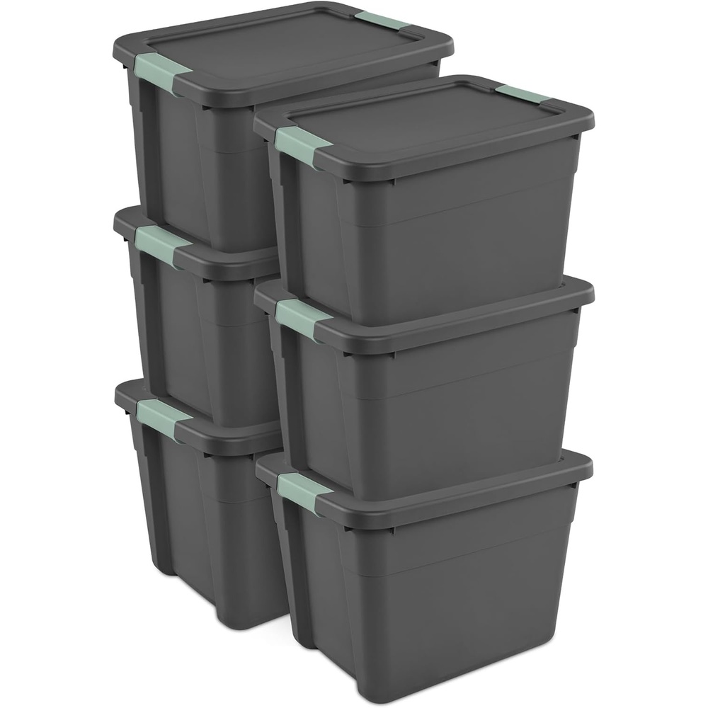 image:imageSterilite 4Pack Latch Tote Stackable Plastic Storage Bin Containers 34 Gal GrayGreen  Large Organizer Boxes with Latching Lids for Closet Bedroom Tool and Laundry Organization12 Gallon