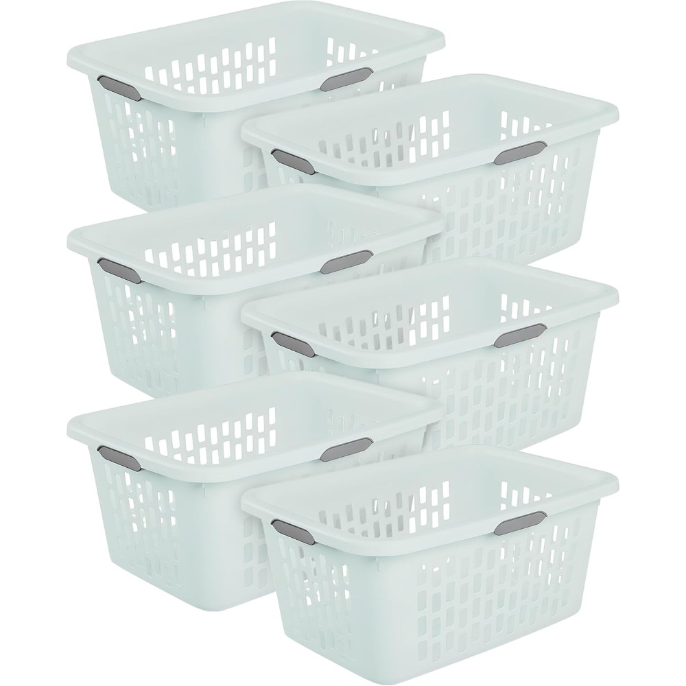image:imageSterilite 6Pack 2 Bushel Laundry Basket Rectangular Plastic Clothes Hamper Mint  Ventilated OpenTop Utility Wash Bin with 4 Handles and Large Clothing Load Capacity20 Bushel  Mint