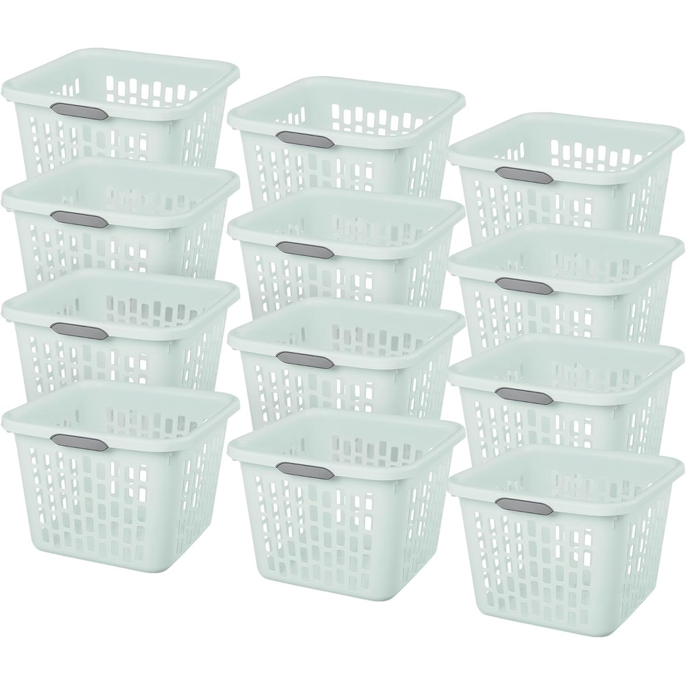 image:imageSterilite 6Pack 2 Bushel Laundry Basket Rectangular Plastic Clothes Hamper Mint  Ventilated OpenTop Utility Wash Bin with 4 Handles and Large Clothing Load Capacity10 Bushel  Mint