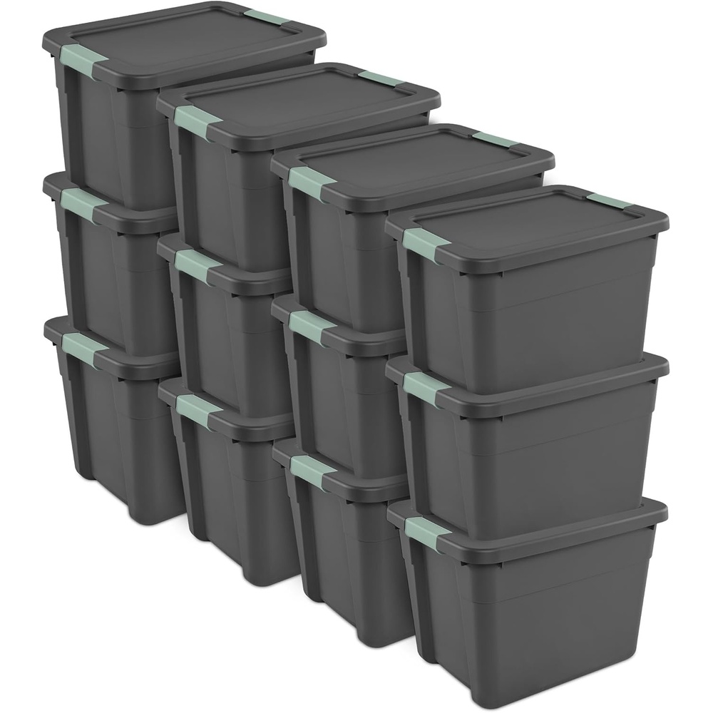image:imageSterilite 6Pack Latch Tote Stackable Plastic Storage Bin Containers 20 Gallon GrayGreen  Large Organizer Boxes with Lids for Closet Bedroom Tool and Laundry Organization12