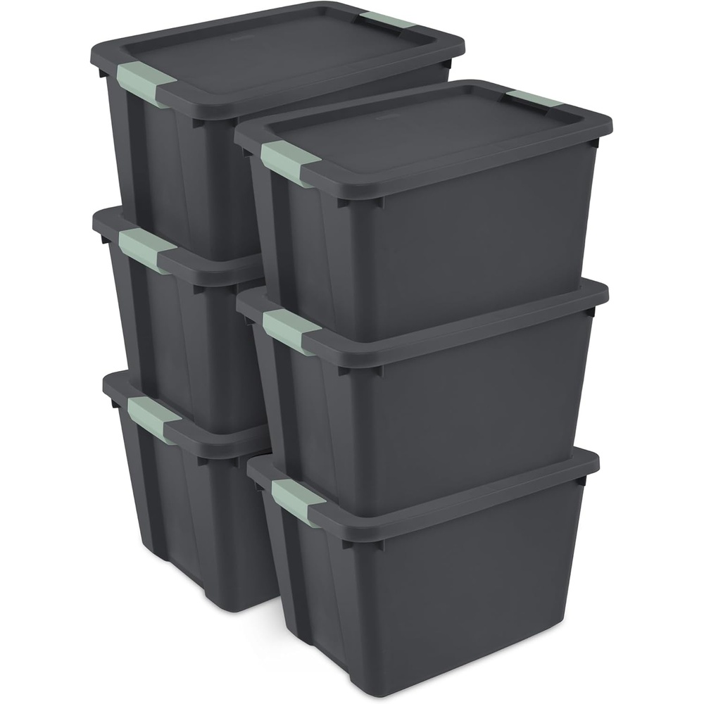 image:imageSterilite 6Pack Latch Tote Stackable Plastic Storage Bin Containers 20 Gallon GrayGreen  Large Organizer Boxes with Lids for Closet Bedroom Tool and Laundry Organization6