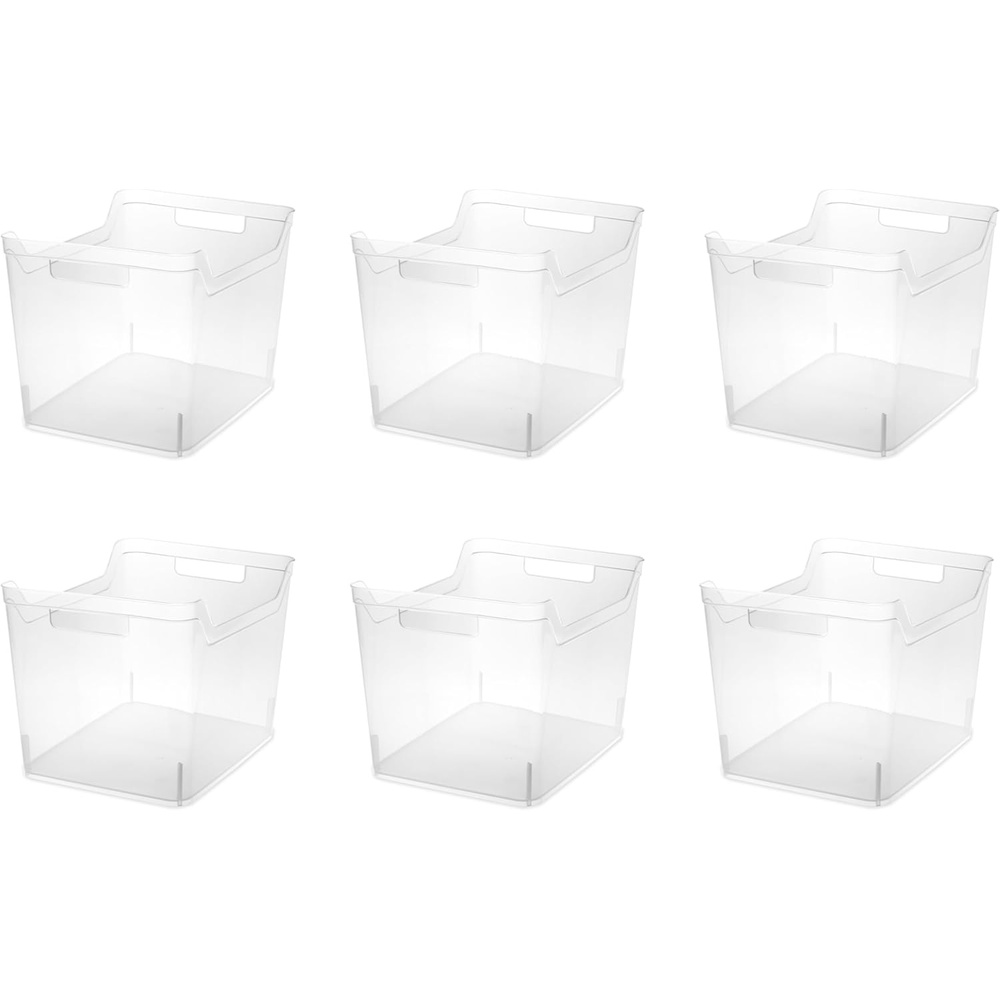 image:imageSterilite Narrow Shelf Bin with Handles Plastic Storage Container for Organizing Shelving Closet Pantry and Countertops Clear 6PackWide
