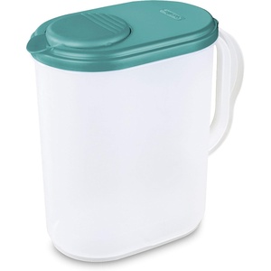 Sterilite 1 Gallon Pitcher, Spout and Handle for Easy Pouring of Water or Juice, Plastic, Dishwasher Safe, Plastic, Clear w/Teal Lid, 6-Pack