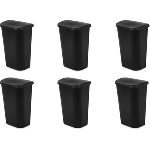 Sterilite 11.3 Gallon Lift Top Wastebasket with Lid, Large Trash Can for the Kitchen or Bathroom, Plastic, Black, 6-Pack