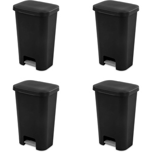 Sterilite 11.9 Gallon StepOn Wastebasket with Lid, Ideal in the Kitchen and Mudroom, Fits a Large 13 Gal Trash Liner, Pedal, Black Lid and Bin, 4-Pack