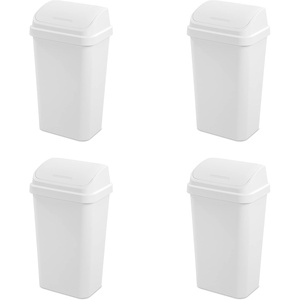 Sterilite 13 Gallon Swing Top Wastebasket with Lid, Large Plastic Trash Can for the Kitchen & Mudroom, White Lid and Base, 4-Pack