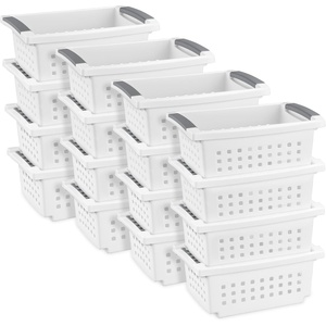 Sterilite 16608008 Small Stacking Basket with Vertical Stacking Functionality and Titanium Accents for Organization in Home or Office, White (16 Pack)(Small)