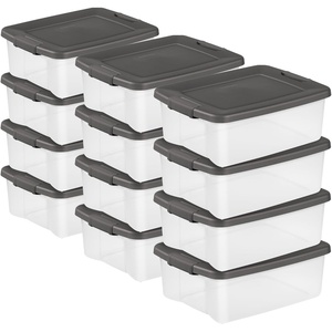 Sterilite 18-Pack Plastic Storage Bins w/ Lids, Shelf Totes Clear Containers, 50 Qt, Gray(25 Quart Tote)