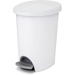Sterilite 2.6 Gallon Ultra StepOn Wastebasket w/Lid, Small Plastic Trash Can for the Bathroom, Bedroom, or Dorm, Pedal and Liner, White, 6-Pack