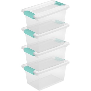 Sterilite 4-Pack Clip Box, Stackable Clear Plastic Bins with Latching Lids, Medium – Writing, Arts or Crafts Supplies Storage Containers for Home, Office, Classroom and Workshop Organization