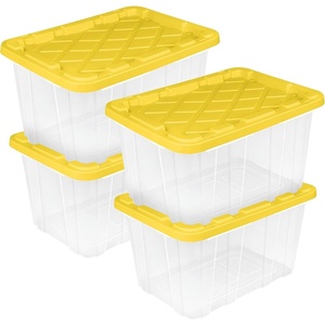 Sterilite 4-Pack Industrial Storage Box, Plastic Container Bins w/Lids, 27 Gallon, Yellow – Heavy-Duty Organizing Containers for Closet, Bathroom, and Office(27 Gallon – Clear/Yellow)
