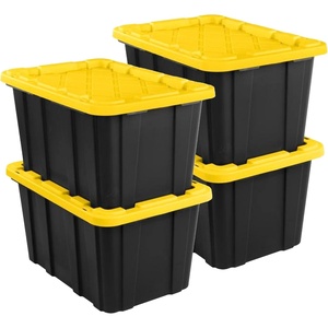 Sterilite 4-Pack Industrial Storage Box, Plastic Container Bins w/Lids, 27 Gallon, Yellow – Heavy-Duty Organizing Containers for Closet, Bathroom, and Office(27 Gallon – Black/Yellow)