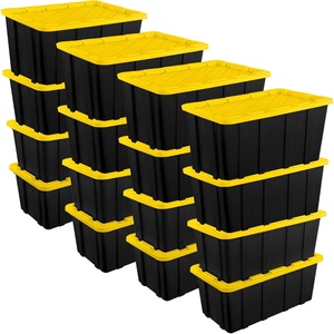 Sterilite 4-Pack Industrial Storage Box, Plastic Container Bins w/Lids, 27 Gallon, Yellow – Heavy-Duty Organizing Containers for Closet, Bathroom, and Office(38 Gallon)