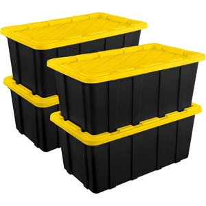 Sterilite 4-Pack Industrial Storage Box, Plastic Container Bins w/Lids, 27 Gallon, Yellow – Heavy-Duty Organizing Containers for Closet, Bathroom, and Office(38 Gallon – Black/Yellow)
