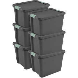 Sterilite 4-Pack Latch Tote, Stackable Plastic Storage Bin Containers, 34 Gal, Gray/Green – Large Organizer Boxes with Latching Lids for Closet, Bedroom, Tool, and Laundry Organization(12 Gallon)