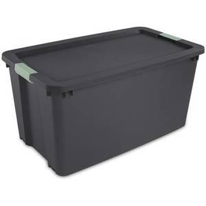 Sterilite 4-Pack Latch Tote, Stackable Plastic Storage Bin Containers, 34 Gal, Gray/Green – Large Organizer Boxes with Latching Lids for Closet, Bedroom, Tool, and Laundry Organization(12)