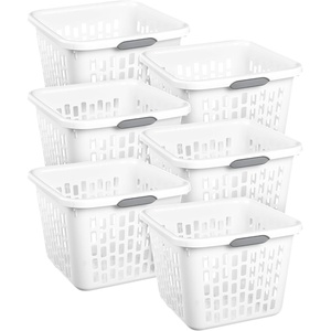 Sterilite 6-Pack 2 Bushel Laundry Basket, Rectangular Plastic Clothes Hamper, Mint – Ventilated Open-Top Utility Wash Bin with 4 Handles and Large Clothing Load Capacity(1.0 Bushel – White)