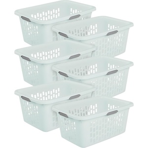 Sterilite 6-Pack 2 Bushel Laundry Basket, Rectangular Plastic Clothes Hamper, Mint – Ventilated Open-Top Utility Wash Bin with 4 Handles and Large Clothing Load Capacity(2.0 Bushel – Mint)