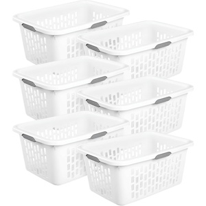 Sterilite 6-Pack 2 Bushel Laundry Basket, Rectangular Plastic Clothes Hamper, Mint – Ventilated Open-Top Utility Wash Bin with 4 Handles and Large Clothing Load Capacity(2.0 Bushel – White)