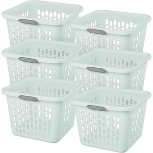 Sterilite 6-Pack 2 Bushel Laundry Basket, Rectangular Plastic Clothes Hamper, Mint – Ventilated Open-Top Utility Wash Bin with 4 Handles and Large Clothing Load Capacity(Light Green)