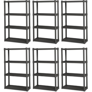 Sterilite 6-Pack 4 Shelf Unit, Heavy-Duty Shelving Storage and Utility Rack – Standing Plastic Organizer Shelves for Kitchen, Bathroom, and Garage(6)