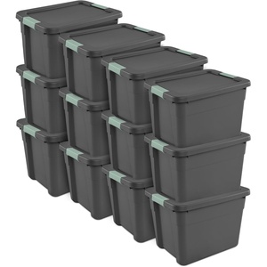 Sterilite 6-Pack Latch Tote, Stackable Plastic Storage Bin Containers, 20 Gallon, Gray/Green – Large Organizer Boxes with Lids for Closet, Bedroom, Tool, and Laundry Organization(12)