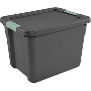 Sterilite 6-Pack Latch Tote, Stackable Plastic Storage Bin Containers, 20 Gallon, Gray/Green – Large Organizer Boxes with Lids for Closet, Bedroom, Tool, and Laundry Organization(18)