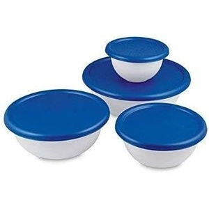 Sterilite 8-Piece Covered Bowl Set 4 Plastic Bowls Ranging in Size w/ 4 Lids, Food Storage, Dishwasher and Microwave Safe, White and Teal Lid, 12-Pack