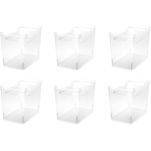 Sterilite Narrow Shelf Bin with Handles, Plastic Storage Container for Organizing Shelving, Closet, Pantry, and Countertops, Clear, 6-Pack(Medium)