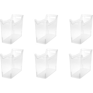 Sterilite Narrow Shelf Bin with Handles, Plastic Storage Container for Organizing Shelving, Closet, Pantry, and Countertops, Clear, 6-Pack(Narrow)