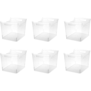 Sterilite Narrow Shelf Bin with Handles, Plastic Storage Container for Organizing Shelving, Closet, Pantry, and Countertops, Clear, 6-Pack(Wide)