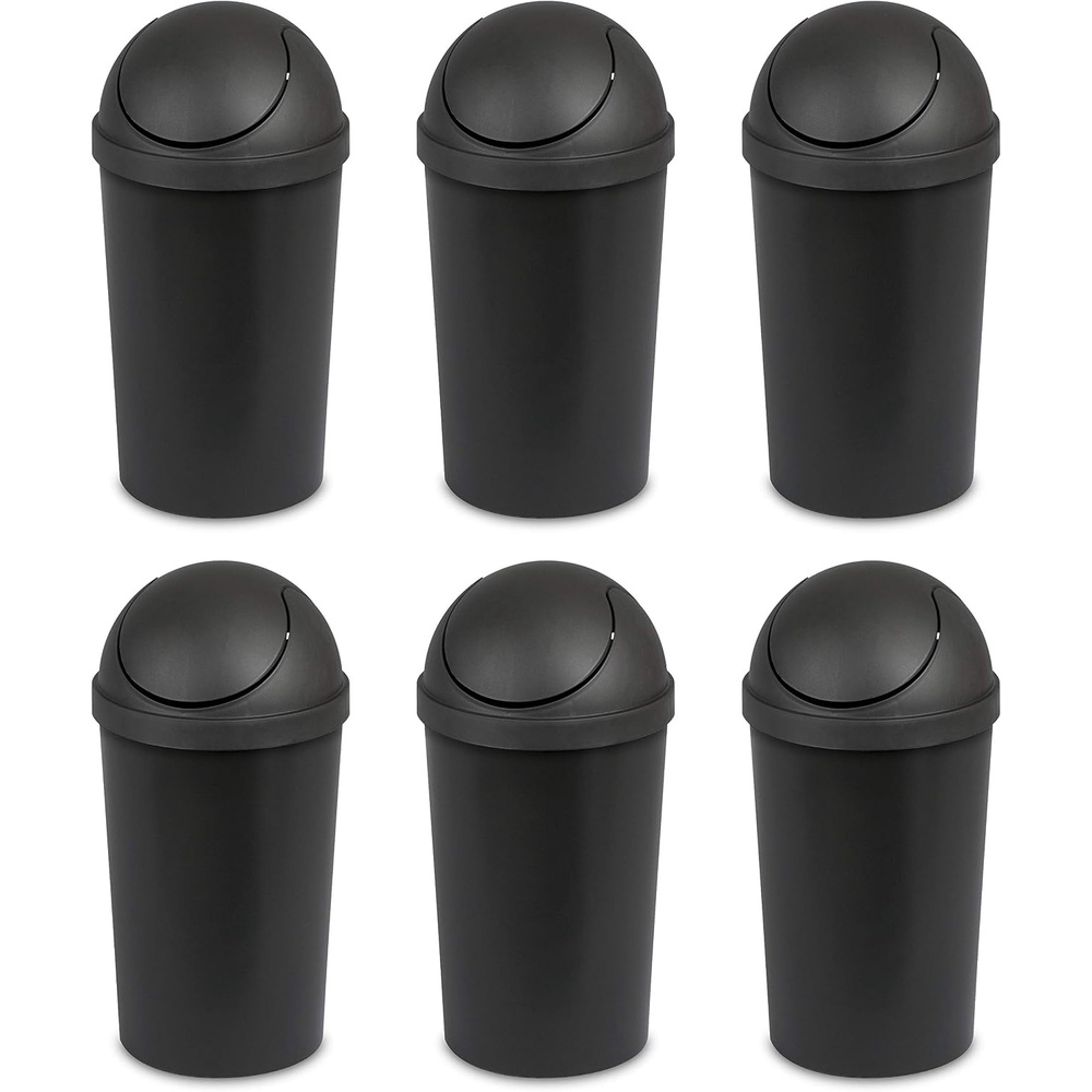image:imageSterilite 3 Gallon Round SwingTop Wastebasket with Lid Small Plastic Trash Can for the Bathroom Bedroom Dorm or Home Office Black 6Pack