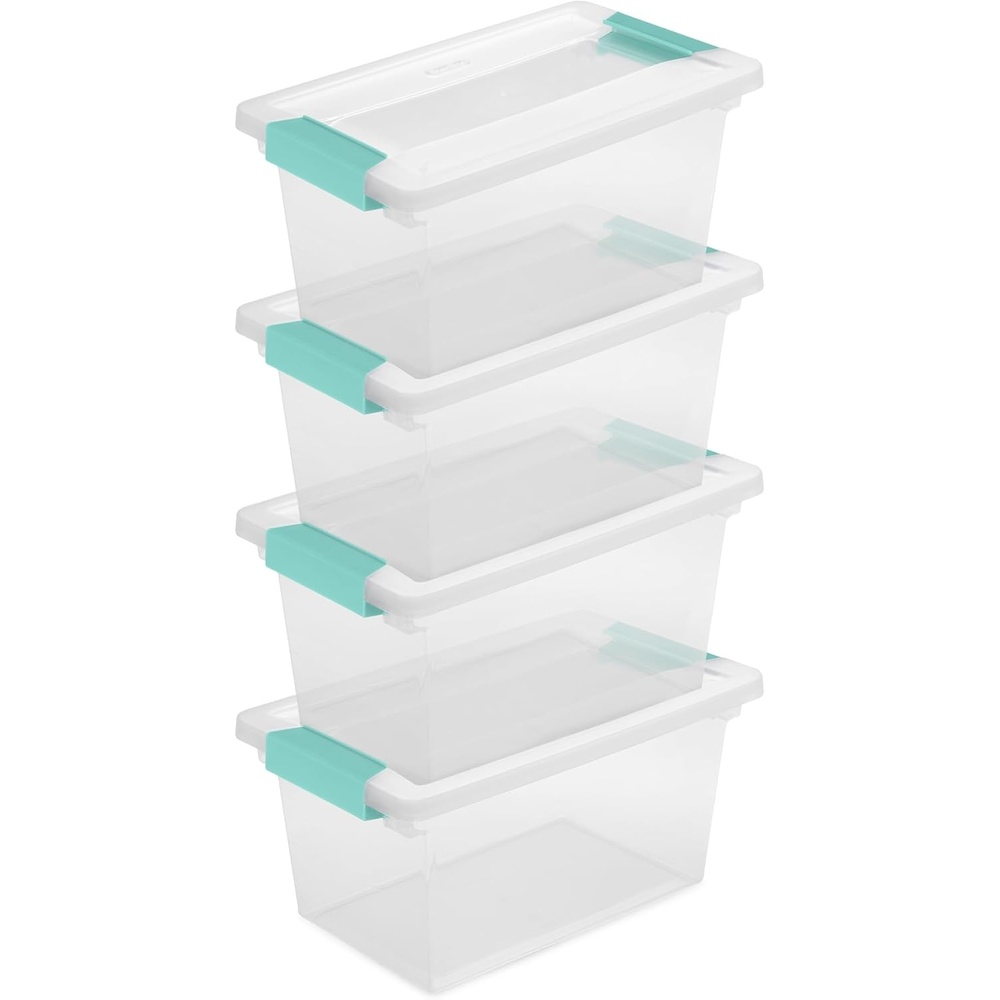 image:imageSterilite 8Pack Clip Box Stackable Clear Plastic Bins with Latching Lids Medium  Writing Arts or Crafts Supplies Storage Containers for Home Office Classroom and Workshop Organization