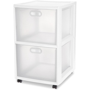 Sterilite 2 Pack Ultra 2 Drawer Storage Cart, Plastic Rolling Filing Organizer with Wheels, White