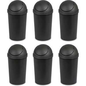 Sterilite 3 Gallon Round SwingTop Wastebasket with Lid, Small Plastic Trash Can for the Bathroom, Bedroom, Dorm or Home Office, Black, 6-Pack