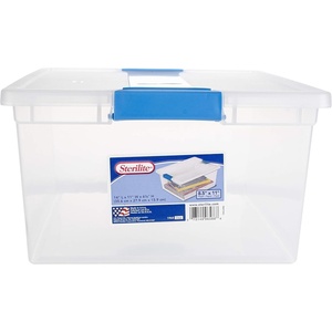 Sterilite Clip Box, Stackable Clear Plastic Bins- Small, 18-Pack | Storage Containers with Latching Lids for Writing, Arts or Crafts Supplies – Home, Office, Classroom & Workshop Organization(Deep)
