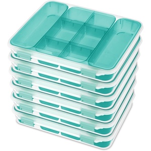 Sterilite Divided Case, Stackable Plastic Small Storage Container with Latch Lid, Organize Crafts, Small Hardware Items, Clear with Blue Trays, 6-Pack(6 Pack)