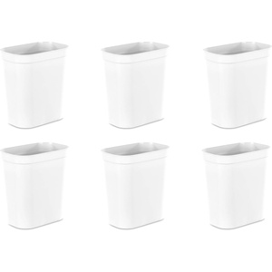 Sterilite 2.5 Gallon Vanity Wastebasket, Small, Open Top Trash Can for the Bathroom, Bedroom, Dorm Room or Office, White, 6-Pack